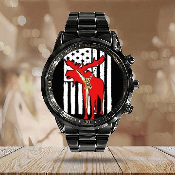 Discover USA American Flag Moose Theme Idea For Elk Lovers Calendar Steel Band Watch
