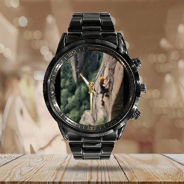 Discover Rock Climbing Adventure Stunning Views Calendar Steel Band Watch