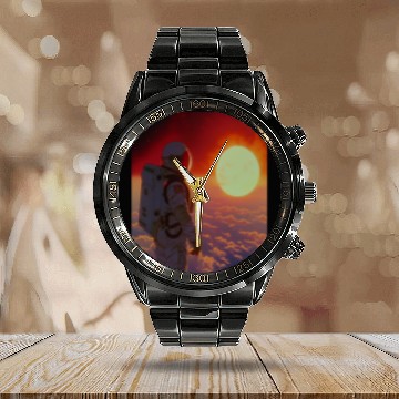 Discover Retro 1990s Japanese Anime Space Astronaut Sun Rising Art Baseball Tees Calendar Steel Band Watch