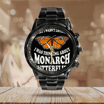 Discover Monarch Butterfly Wings Entomology Zip Calendar Steel Band Watch