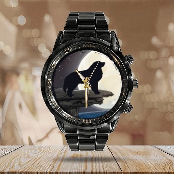 Discover Pyrenean Mountain Dog Retro 31 Calendar Steel Band Watch