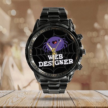 Discover Web Designer Funny Spider Pun Calendar Steel Band Watch