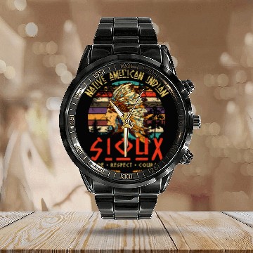 Discover Sioux Native American Indian Pride Indigenous Tribe Zip Calendar Steel Band Watch