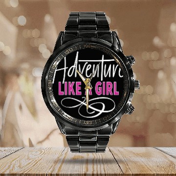 Discover Womens Adventure like a girl Baseball Tees Calendar Steel Band Watch