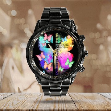 Discover Way Maker Butterfly Half Cross Funny Christian Butterfly Calendar Steel Band Watch Calendar Steel Band Watch
