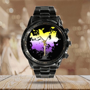 Discover Non Binary Butterfly Tree Non Binary Flag Nonbinary Pride Calendar Steel Band Watch