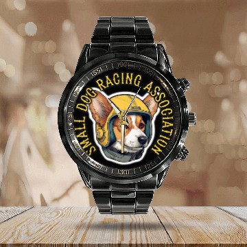Discover Welsh Corgi Racing 2Dog Race Calendar Steel Band Watch