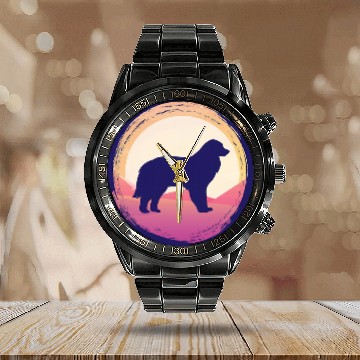 Discover Pyrenean Mountain Dog Retro 37 Calendar Steel Band Watch
