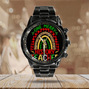 Discover One Merry History Teacher Rainbow Leopard Print Christmas 1 Baseball Tees Calendar Steel Band Watch