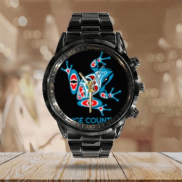 Discover Orange County CA BlueFrog PNW Art Native American Calendar Steel Band Watch