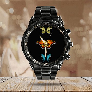 Discover Womens Butterfly Printed casual summer short sleeve Calendar Steel Band Watch