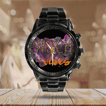 Discover Witch Vides Spider Bat Graphic Halloween Zip Calendar Steel Band Watch