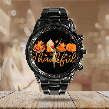 Discover Thankful Pumpkin Pie Turkey Fall Leaves Autumn Thanksgiving Baseball Tees Calendar Steel Band Watch