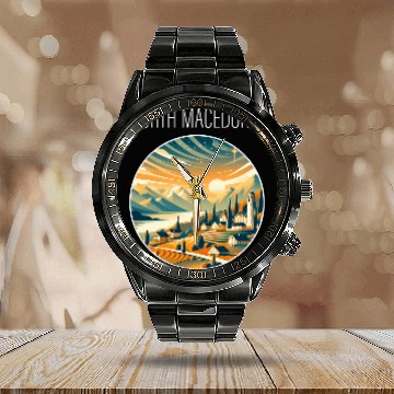 Discover North Macedonia scenery Art Deco Calendar Steel Band Watch