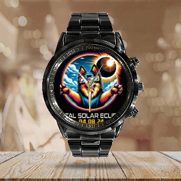 Discover Schipperke Dog Selfie Solar Eclipse Calendar Steel Band Watch