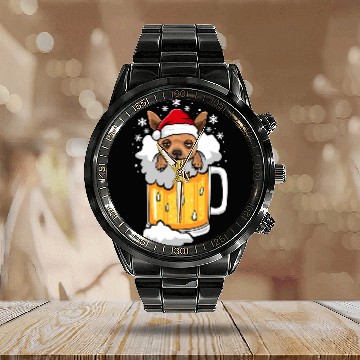 Discover Funny drunk Beer Chihuahua Christmas Dog Calendar Steel Band Watch