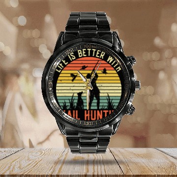Discover vintages Small Bird Game Hunting And Quail Hunter Zip Calendar Steel Band Watch