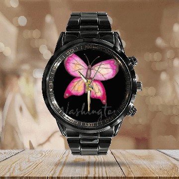 Discover Washington BOHO Butterfly Artsy Bohemian Chic Whimsy Calendar Steel Band Watch