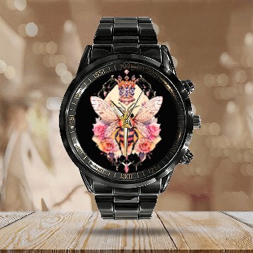Discover Queen bee and Honey Beekeeper Beekeeping 6 Calendar Steel Band Watch