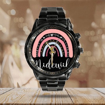 Discover Midwife Rainbow Cute Appreciation Birth Newborn Midwifery Baseball Tees Calendar Steel Band Watch