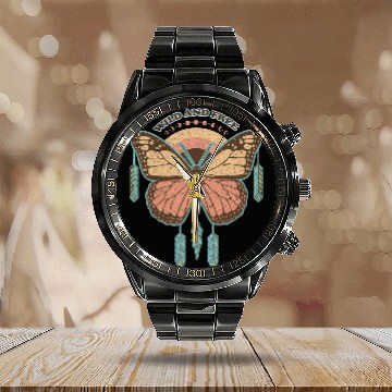 Discover Wild And frees Butterfly Boho Retro Style Baseball Tees Calendar Steel Band Watch