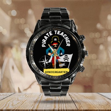 Discover Pirate Teacher Kindergarten 2Parrot and Treasures Calendar Steel Band Watch