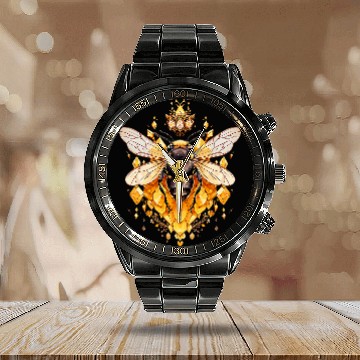 Discover Queen bee and Honey Beekeeper Beekeeping 8 Zip Calendar Steel Band Watch