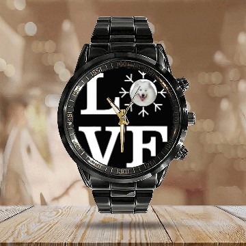 Discover Dog Samoyed Love Snowflake Dog Samoyed Calendar Steel Band Watch