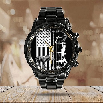 Discover USA American Flag Moose Hunting Bowhunter Big Game Hunter Baseball Tees Calendar Steel Band Watch