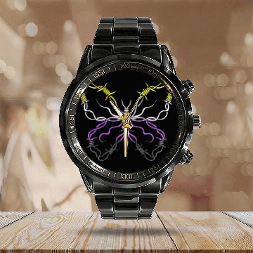 Discover Nonbinary Butterfly Barbwire Nonbinary Flag Nonbinary Pride Calendar Steel Band Watch