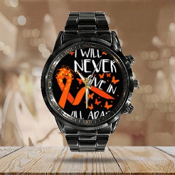 Discover MS Butterfly Orange Ribbon Multiple Sclerosis Zip Calendar Steel Band Watch