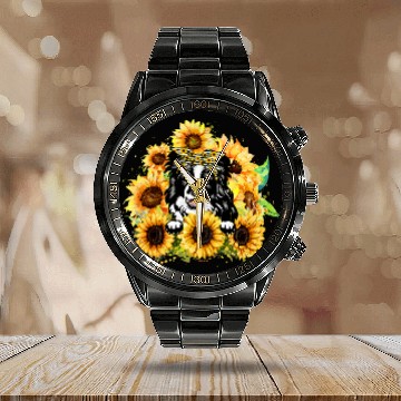 Discover Funny Border Collie With Sunflowers Dog Lovers Calendar Steel Band Watch