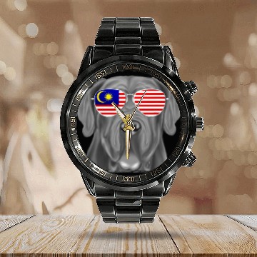 Discover Neapolitan Mastiff Dog Malaysia Flag Sunglasses Zip Calendar Steel Band Watch