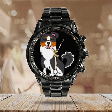 Discover Mini Aussie Miniature Australian Shepherd 3 Calendar Steel Band Watch