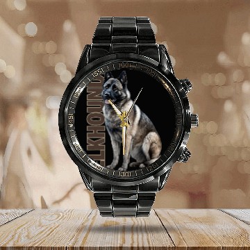 Discover Norwegian Elkhound Watercolor Calendar Steel Band Watch