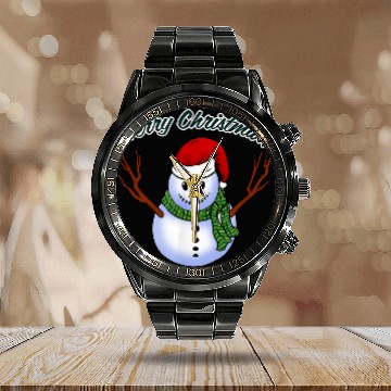 Discover Merry Christmas Cute Holiday Snowman Illustration Baseball Tees Calendar Steel Band Watch