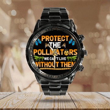 Discover Protect the Pollinators Butterfly Bat Bees Moth Calendar Steel Band Watch