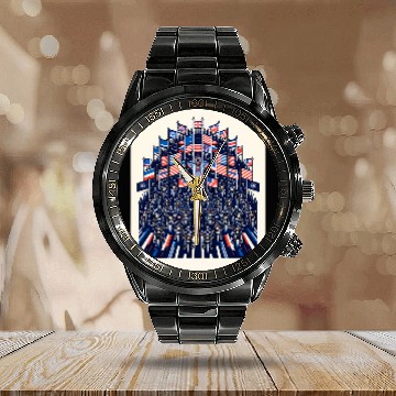 Discover Patriotic Motorcycle Rally Calendar Steel Band Watch