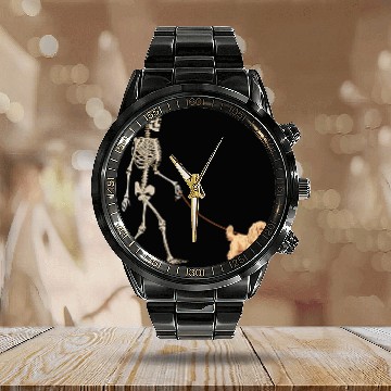 Discover Funny Cocker Spaniel Skeletons Dog Walking Halloween Calendar Steel Band Watch