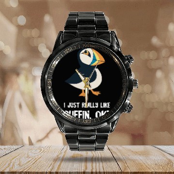 Discover Puffin I Just Really Like Puffin Bird Lover Seabird Lover Baseball Tees Calendar Steel Band Watch