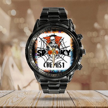 Discover One Spooky Chemist Sugar Skull Pumpkin Halloween Costume Calendar Steel Band Watch