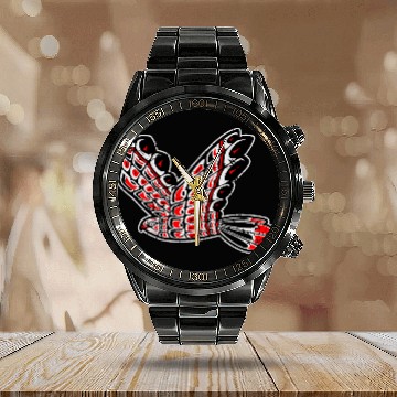 Discover Red Tail Hawk Native American Tribal Bird Totem Birdwatcher Zip Calendar Steel Band Watch