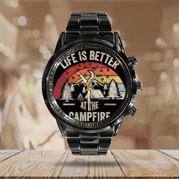 Discover Retro Life Is Better At The Campfire Funny Camper Camping Baseball Tees Calendar Steel Band Watch