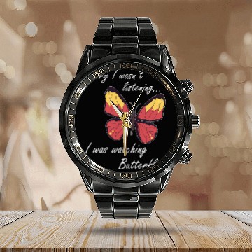Discover Watching Butterflies Forest Nature Insect Calendar Steel Band Watch