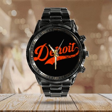 Discover Retro Detroit baseball city distressed Baseball Tees Calendar Steel Band Watch