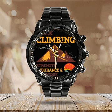 Discover Rock Climbing Ironic Quote Climber Skills Calendar Steel Band Watch