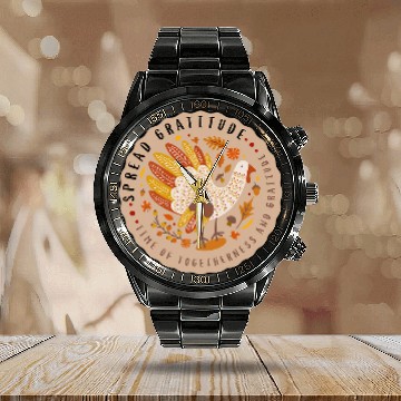Discover Thanksgiving Cute Fall Design Spread Gratitude Turkey Baseball Tees Calendar Steel Band Watch