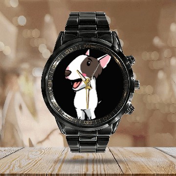 Discover Miniature Bull Terrier Dog 2 Calendar Steel Band Watch