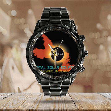 Discover Newfoundland Total Solar Eclipse 040824 Canada Souvenir Calendar Steel Band Watch
