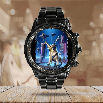 Discover SciFi Gaming Adventure Awaits VR Pug Calendar Steel Band Watch